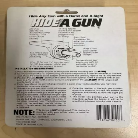 Hide A Gun Mounting System with Barrel Adapters Horizontal or Vertical