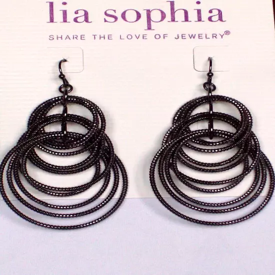 Beautiful Lia Sophia "VOLTAGE" Chandelier Statement Earrings, Black, NWT