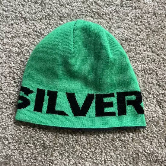 Quiksilver Beanie Adult OSFM Green Black Spell Out Knit Acrylic Skully Y2K