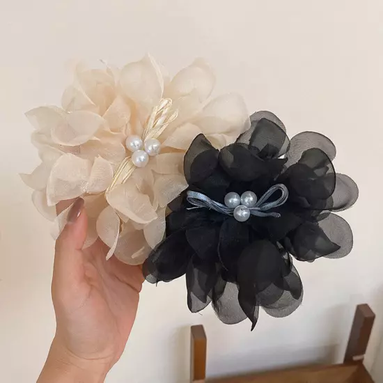 Women Large Chiffon Flower Bow Hair Claw Clip Hairgrip Hair Clamp Jaw Barrettes/