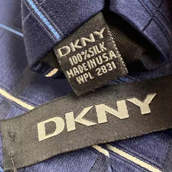 DKNY Blue 100% Silk Men’s Neck Tie Geometric Classic Adult Size Made In USA S66