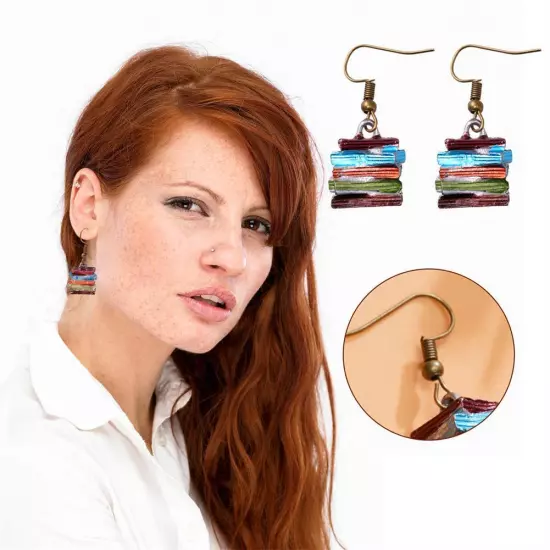 Books Earrings Women Multicolor Book Pendant Earrings Xmas --.US G3J5