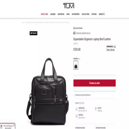 Tumi Leather Large Capacity Business Bag