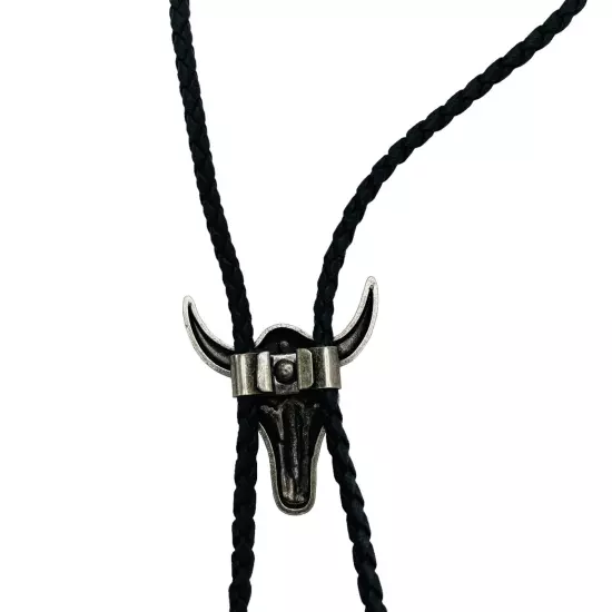 Bolo Tie Bull Head Skull Silver Rodeo Western Cowboy 3-D