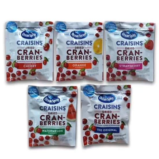 Dried Cranberries Single Serve Packets Variety Pack | 5 Unique Flavors: