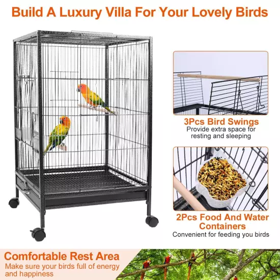 30.31in Iron Bird Cage Stand Wide Top Opening Large Cage For Parrot Parakeets US