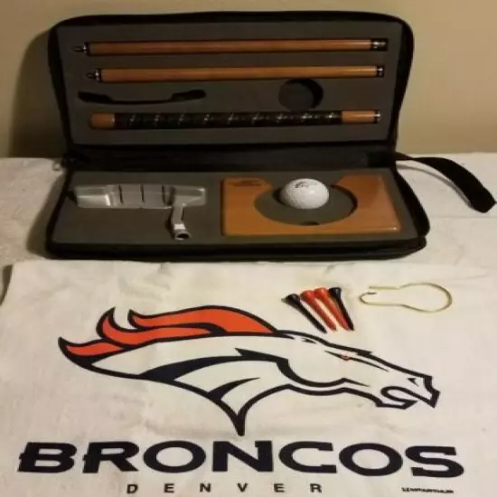 Denver Broncos Excecutive Putting Golf Set Wood and Iron Putter Leather case 