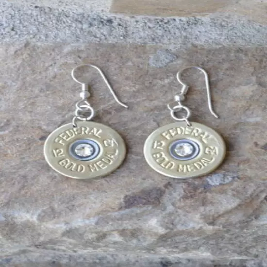 Federal Gold Metal 12 Gauge Shotgun Shell Earrings Sterling Ear Wires Trap Shoot