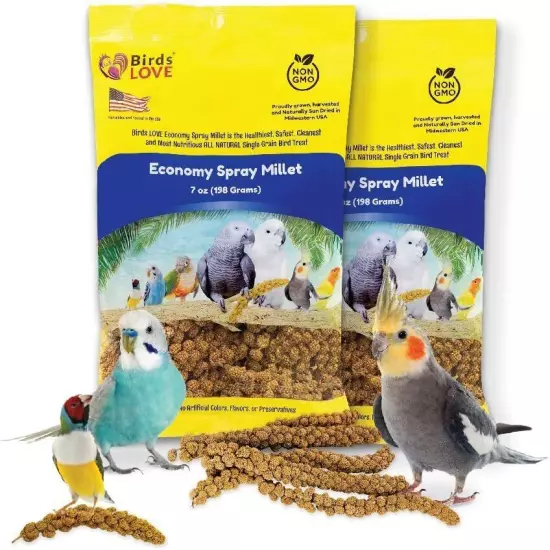 Birds LOVE Economy & Thin Spray Millet for Birds 100% Natural Treat No Stems 7oz