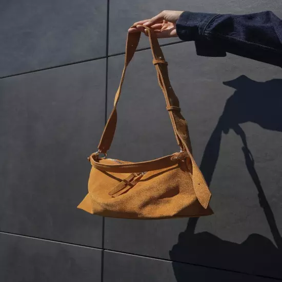 Brown Small Suede Tote Bag Crossbody Hobo Handbag Handmade Underarm Purse