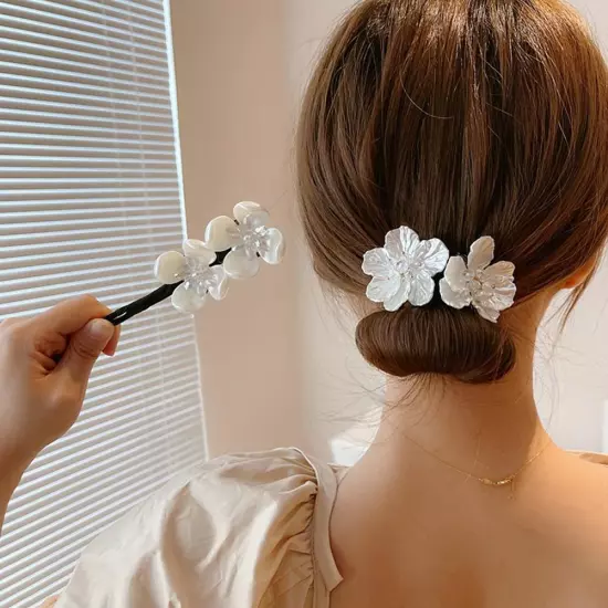 Women Flower Pearl Hairpin Bun Maker Twist Headbands US Hair Accessories C4W7