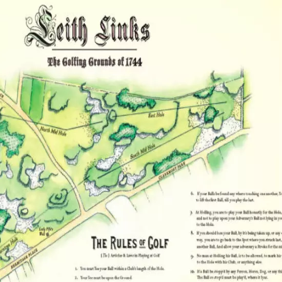 Leith Links Course Plan - Original Golf Rules Framed Print - Golf History Gift