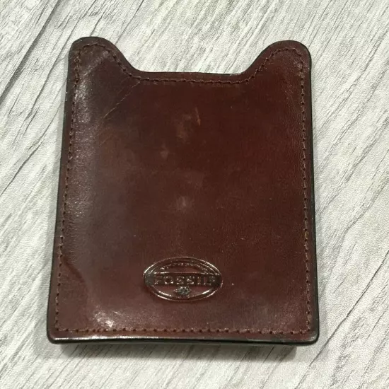 Fossil Money Clip Leather Wallet Card Holder Brown Leather