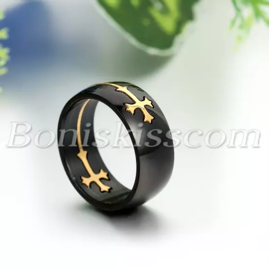 Men's Unique Design Black Stainless Steel Detachable Cross Ring Band Size 7-14