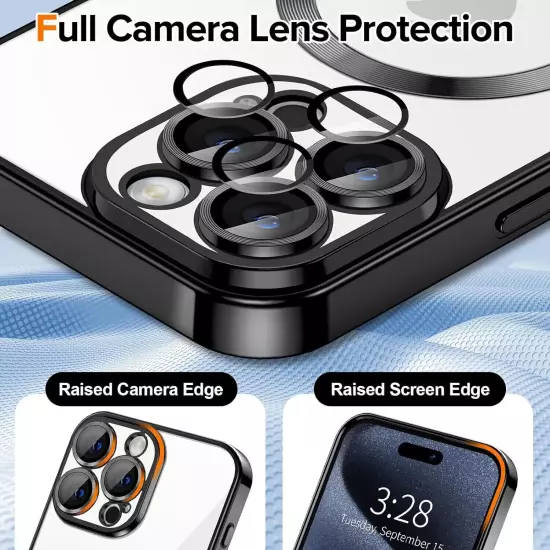 For iPhone 16 15 14 13 12 11 Pro Max Shockproof Mag Safe Case Camera Lens Cover