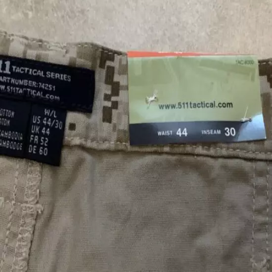 5.11 Tactical Men's 8.5 Oz Cotton Canvas Pants 44x30 NEW 74251 Digital Camo