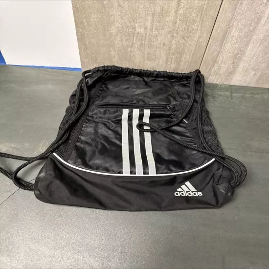 U4 Adidas Sackpack Backpack Sports Bag Black W/ White Accents Tb2