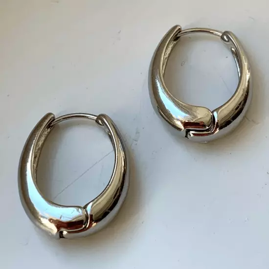 Men’s Silver Tone Halo Hoop Earrings Hoops Medium Hoops Size 1” Drop Gift NEW