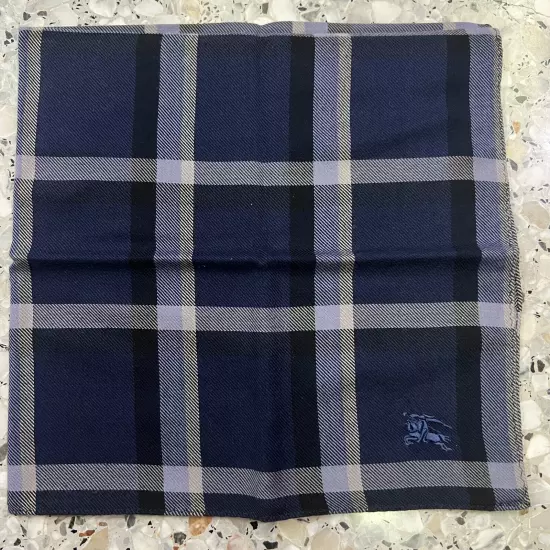 MAN HANKY PLAID & CHECK CLASSIC VTG COTTON POCKET ART SQUARE NAVY BLUE 18” #B56