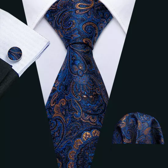 USA Mens Tie Striped Paisley Solid Paisley Necktie Hanky Cufflink Set Wedding