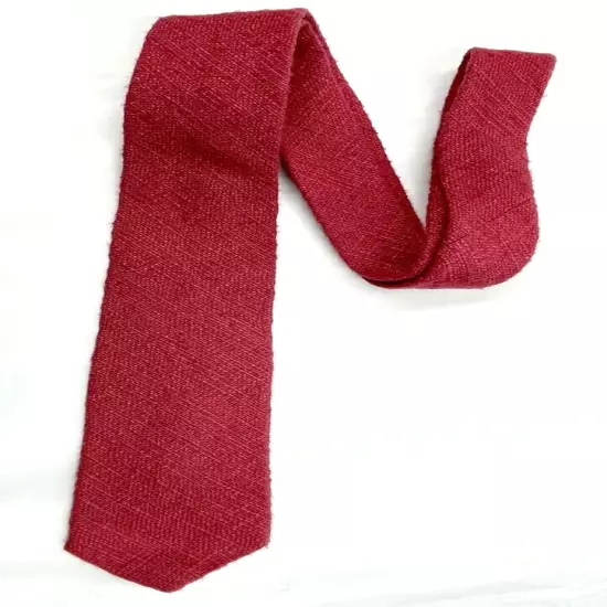 John Henry Cotton Linen Burgundy Red Thin Skinny Vintage Necktie Tie 2.5" x 57"