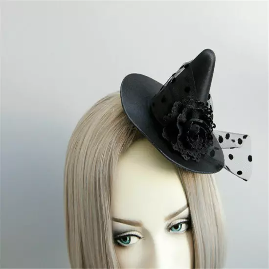 Gothic Women Fascinator Black Floral Mini Witch Hat Clips Masquerade Headwear