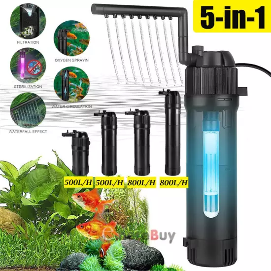 5-in-1 Internal Aquarium Fish Tank UV Sterilizer Filter Submersible Water Pump