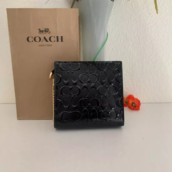 NWT COACH CV407 Slim Crossbody Bag in Signature Patent Leather Black