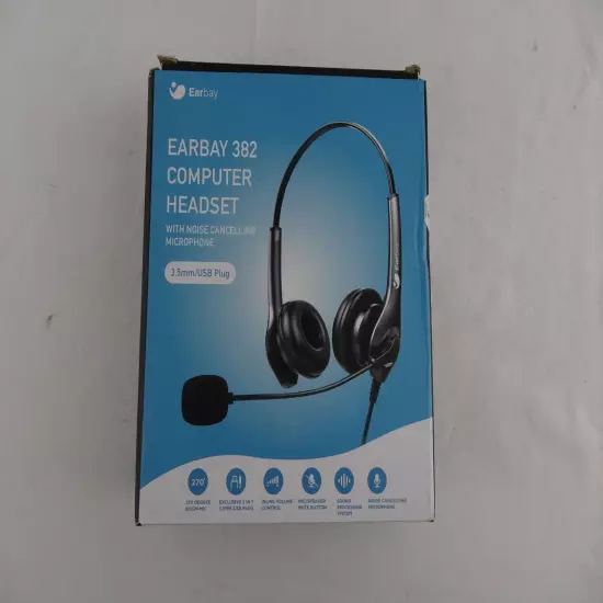 USB Headset with Mic Noise Cancelling Earbay for PC/Laptop