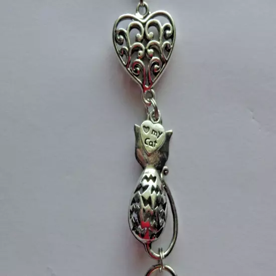 CAT KITTEN LOVE MY CAT HEART CRYSTALS BEADED LANYARD ID BADGE HOLDER