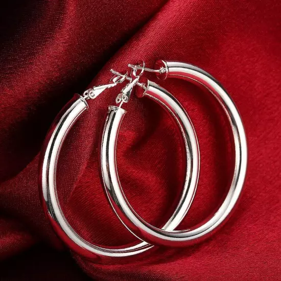 925 Sterling Silver Filled Women's Elegant Round Hoop Earrings Gift For her New