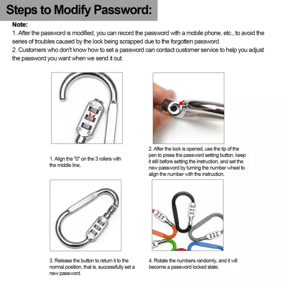 Travel Bag Luggage Security Combination Lock Locking Carabiner Padlock Blue SO