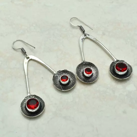 Garnet Handmade Drop Dangle Earrings Jewelry Wedding Gift 2.32" AE-53281