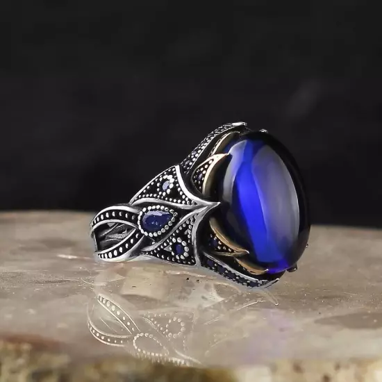 Zircon Stone 925 Sterling Silver Men's Ring Silver Men's Jewelry Natural Stone