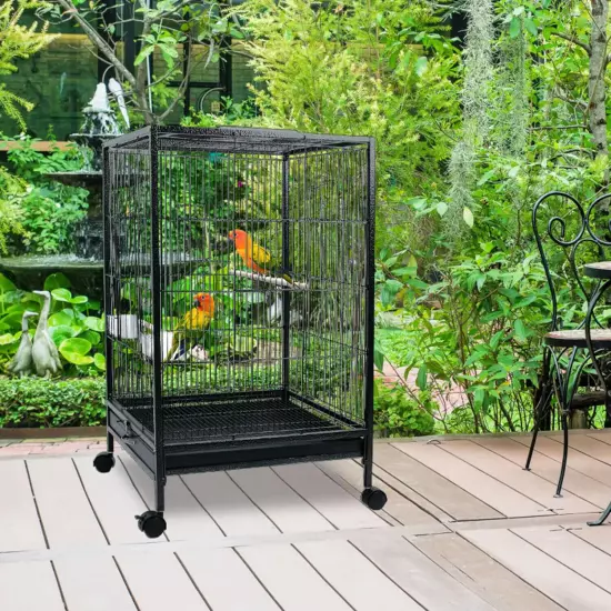 30" Bird Cage Wrought Iron with Rolling Stand Lovebird Parrot Finch Cage