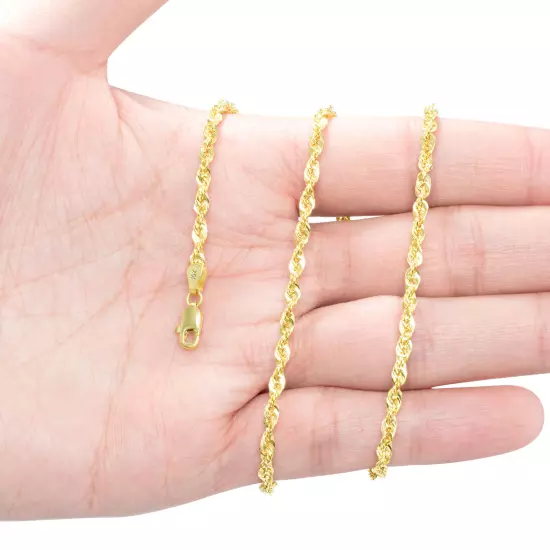 10K Yellow Gold 1mm-4mm Laser Diamond Cut Rope Chain Necklace Men Women 16"- 30"