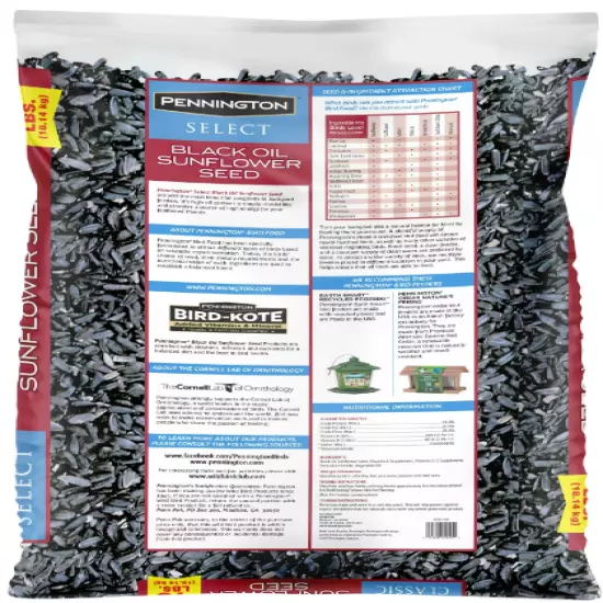 Pennington Select Black Oil Sunflower Seed Dry Wild Bird Feed, 40 lb. Bag, 1 Pac