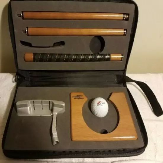 Denver Broncos Excecutive Putting Golf Set Wood and Iron Putter Leather case 