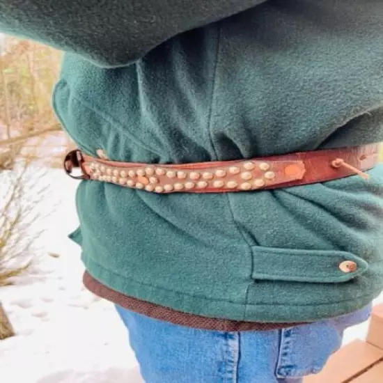 Latigo Leather Studded Mountain Man Rendezvous Belt, Copper Rivets Harness Grade