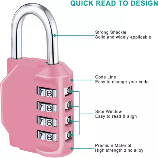 Combination Lock, 4 Digit Combination Padlock Outdoor, School Lock, Gym Lock (Pi