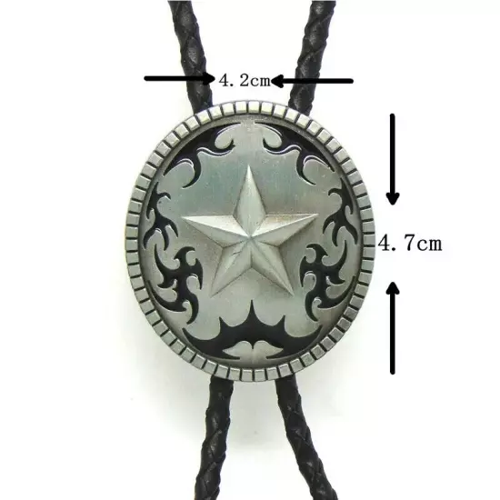 Vintage Bolo Tie Western Cowboy Texas Ranger Star Mens Wedding Necklace Alloy