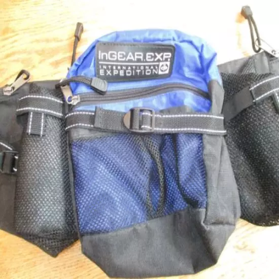 InGear Fanny Pack Waist Hiking Camping Cycling 2 Water Bottle Holders Blk & Blue