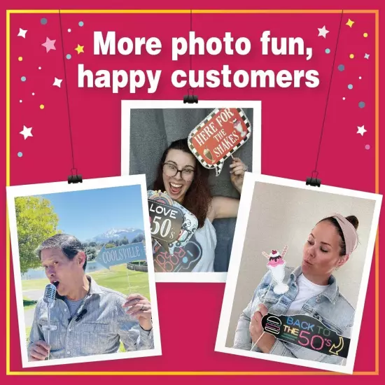 50s Photo Booth Props - 41-pc Photo Booth Kit with 8 x 10-Inch Sign, 60 Adhes...