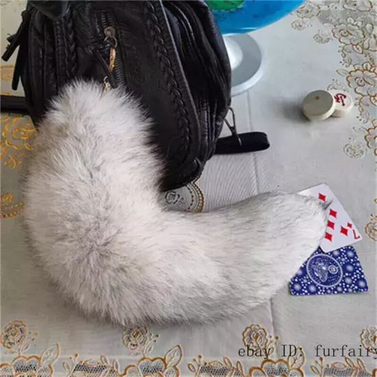 16"-18" Real Fox Fur Tail Keychain Bag Charm Purse Pendant Costume Cosplay Toys