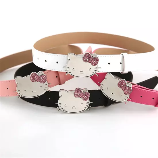 105cm Hello Kitty Belt Pink Rhinestone Sanrio Girly Cartoon Pu Leather Belt