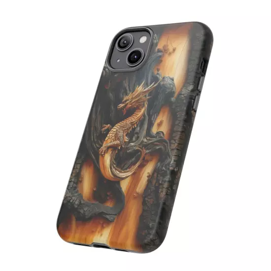 For iPhone, Samsung Galaxy, Pixel - Phone Case Cover - Carved Wood Dragon Print