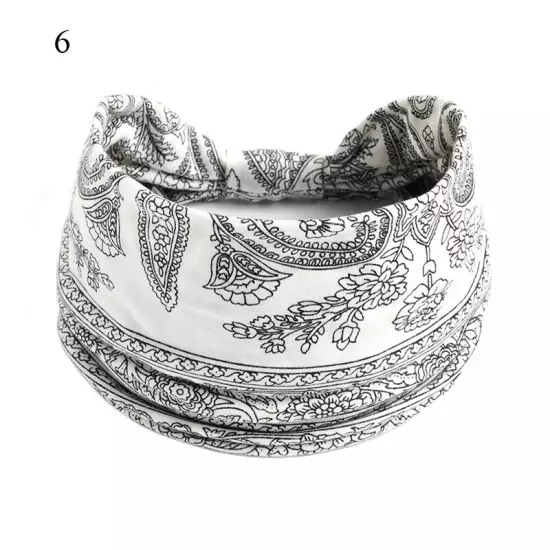 Women Boho Flower Print Wide Headband Vintage Knot Elastic Turban Headwrap *