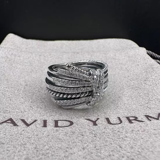 David Yurman Sterling Silver 925 Angelika 15mm Pave .67ct Diamond Ring Size 7.5