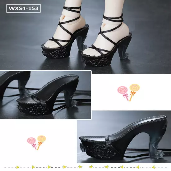 High Heels Boots Black Shoes Ribbons Crystal Sole Sandals 1/4 BJD SD Doll Shoes