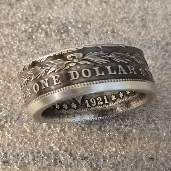 Vintage 1921 D Morgan Dollar .900 Silver Coin Ring Size 10 21 Grams